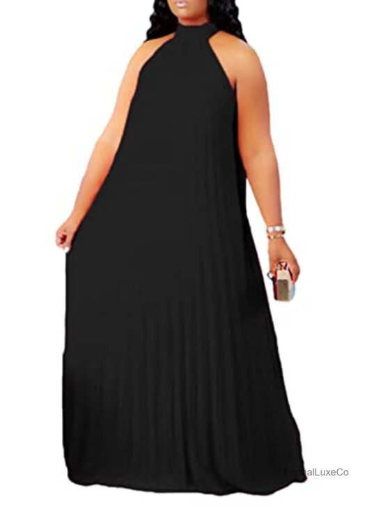 Dresses & Skirts - Plus Size Chiffon Halter Maxi Dress Flowy Sleeveless Boho Beach Party